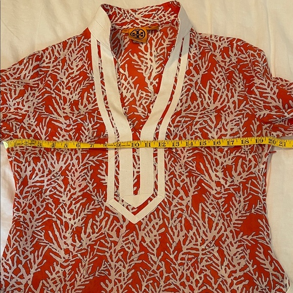 Tory Burch Coral Red and Cream Coral Pattern Tunic - Picture 3 of 11